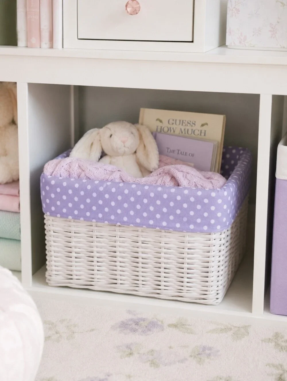 Pottery Barn Kids Sabrina XL Basket Liner Lilac White Mini Dot NWT